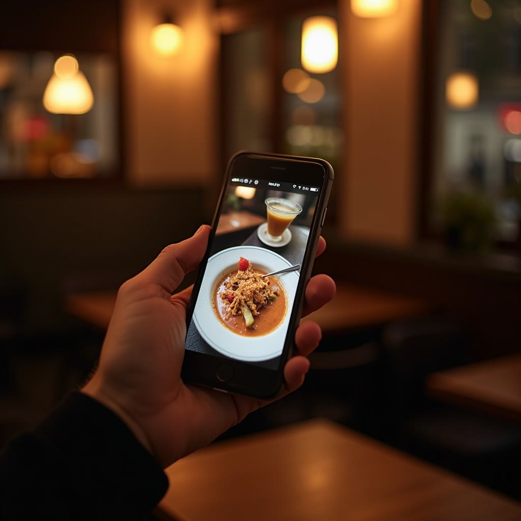 Quelqu'un regarde une photo de plat sur son téléphone